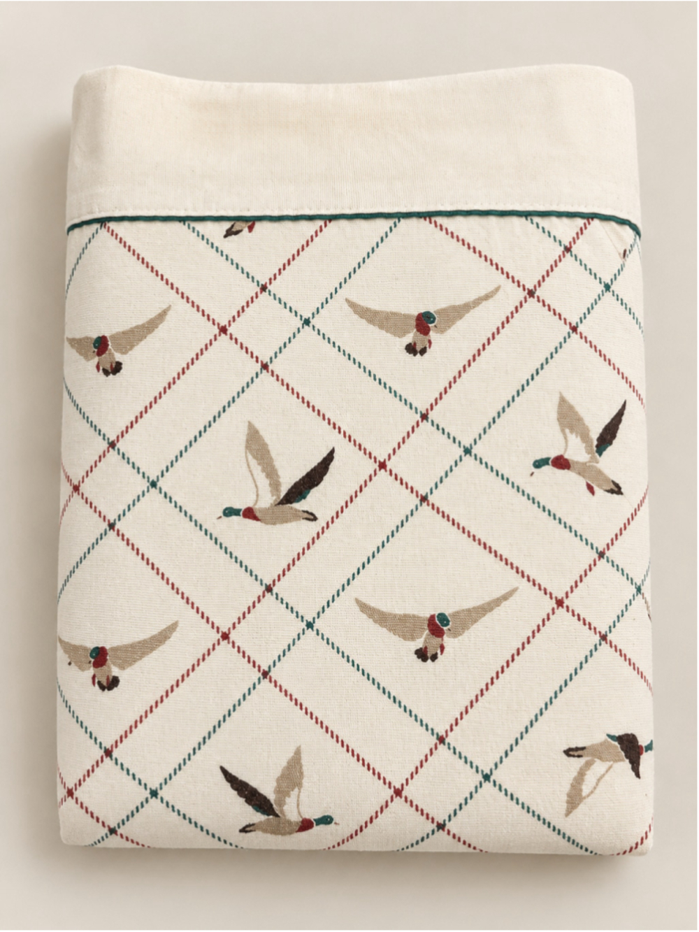 Vintage Wabasso Twin Flat Sheet Mallard Duck Argyle Pattern Retro Made in Canada